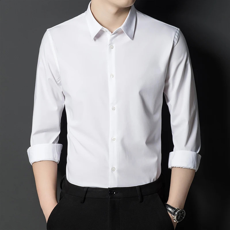Bamboo Fiber Solid Color Mens Shirt Long-Sleeved Breathable Comfortable Anti-Wrinkle Casual Fashion Business Formal Shirts 240822