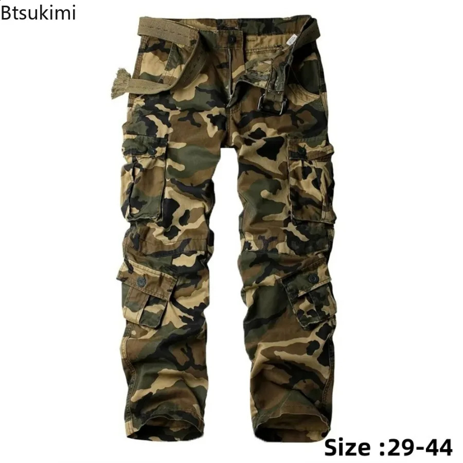 mens camouflage cargo pants fashionable multi pocket tactical combat suit loose cotton outdoor casual 240821