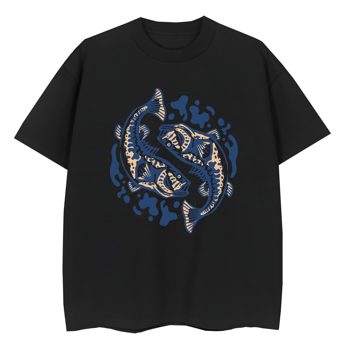 2024 Casual T shirt Short sleeve Soft 230g Pure Cotton Womens Tshirts Cartoon Print fish Street Casual Lady Tees Shirts