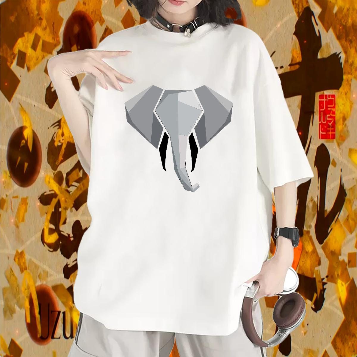 New Arrival T Shirts Women Short Sleeve O-Neck 100% Cotton 230g Woman Tshirt Cartoon Print Elephant Street Wear Popular Clothings