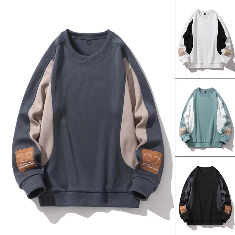 Mens smiling face embroidered decorative sportswear winter work collar long sleeved floral casual mens skin friendly 240821