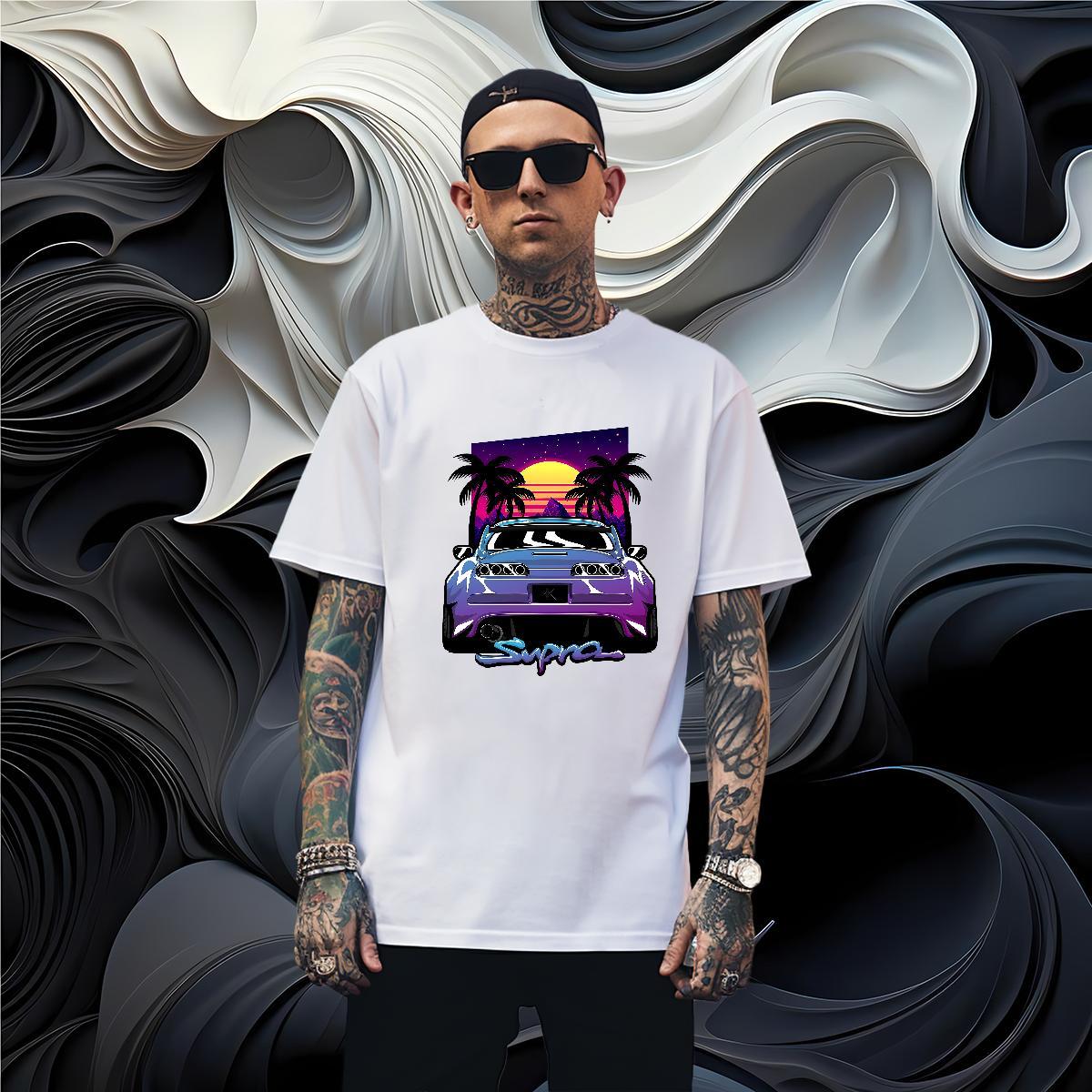 Classic car Man T Shirts Beach Men Tops Tees 230g Cotton New Arrival Short Sleeve Soft Custom Printing Tshirts