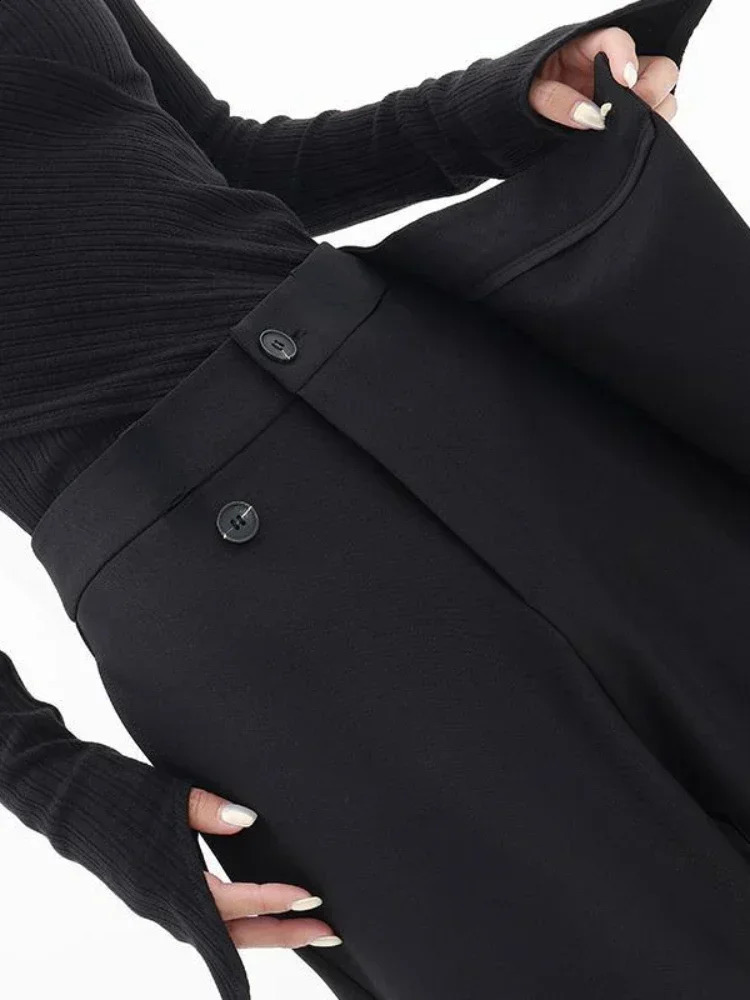 Deeptown Women Wide Suit Pants High Waist Black Japanese Style Baggy Trousers Gothic Irregular Straight Pants Casual Streetwear 240821