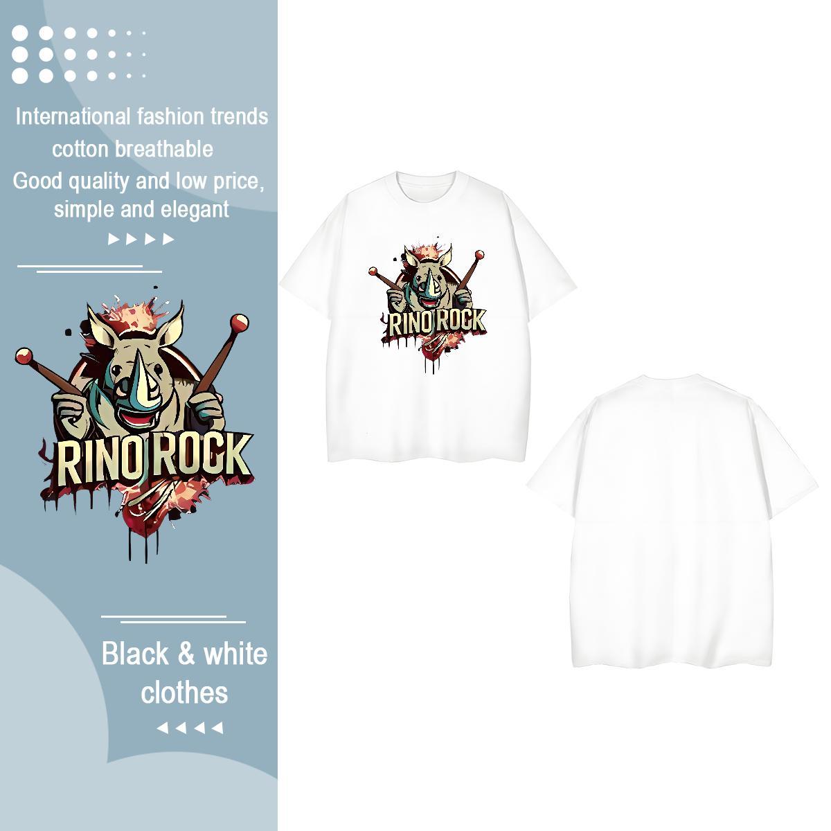 Casual New Womens T Shirts Round Neck Short Sleeve 230g Cotton Women Tshirts Black Oversized rhinoceros Street Designer Tee Shirt