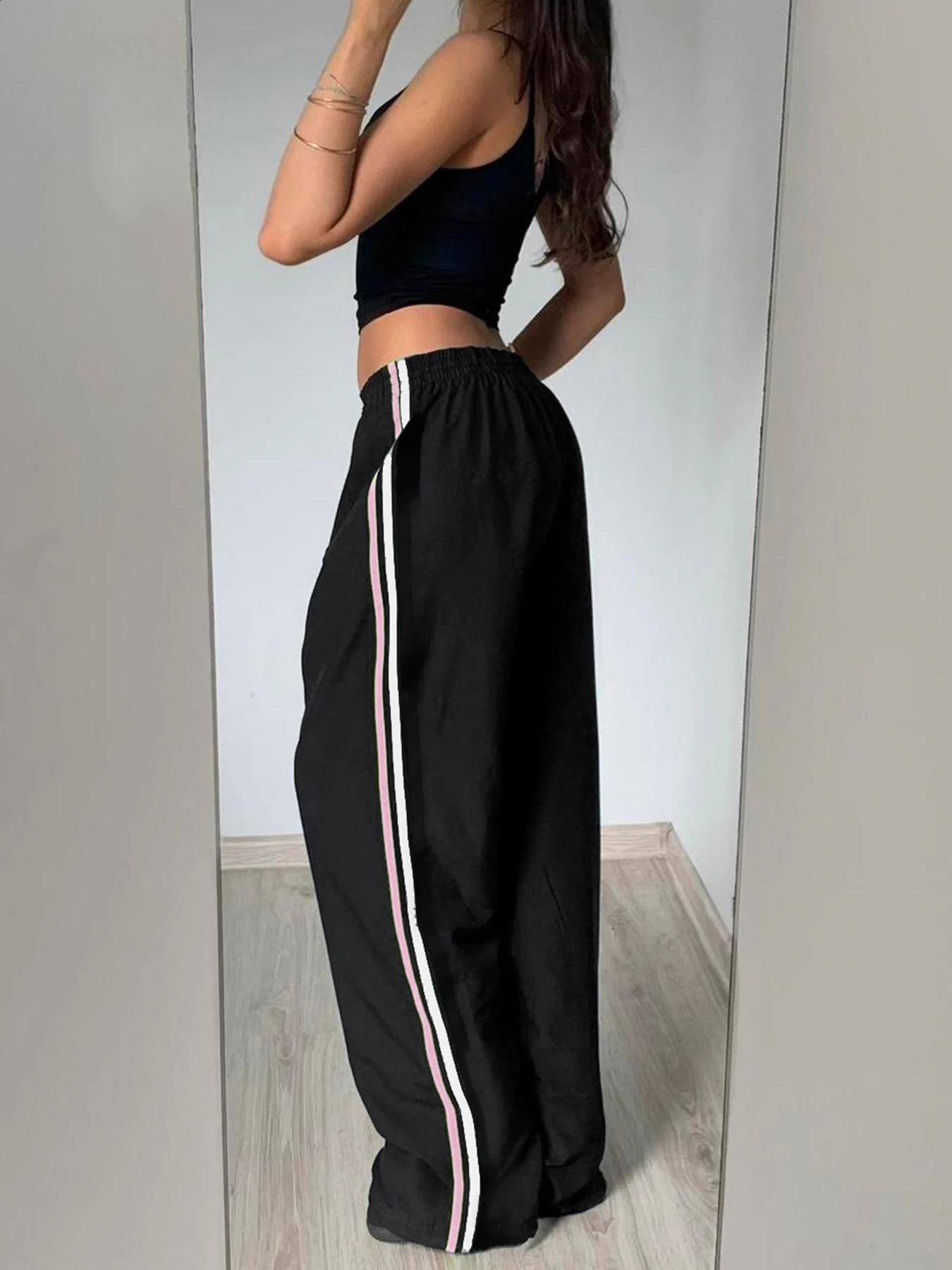 Rockmore WomenS Loose Cargo Pants Retro Pocket Low Waist Woven Pants Y2K Basic Straight Trousers Casual Streetwear Clothes 240821