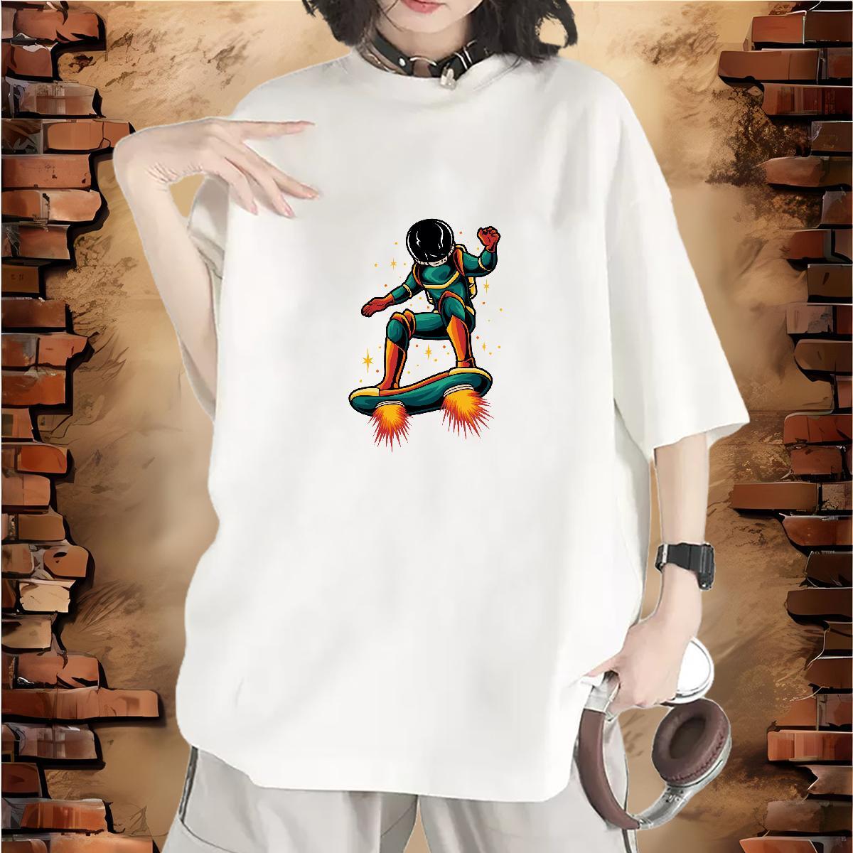 Designer Couples T Shirts 230g Pure Cotton cosmonaut Sports Casual T-Shirts for Women Short Sleeve O-Neck Anime Oversized Top Tees