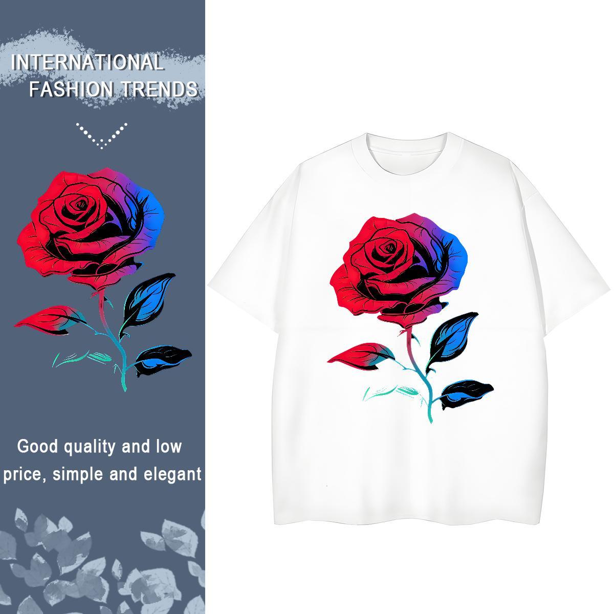 New Arrival Woman T Shirts O Neck Short Sleeves 230g Pure Cotton Couples T Shirts Custom Print Oversized ROSE High Street Hip Hop Lady Wear