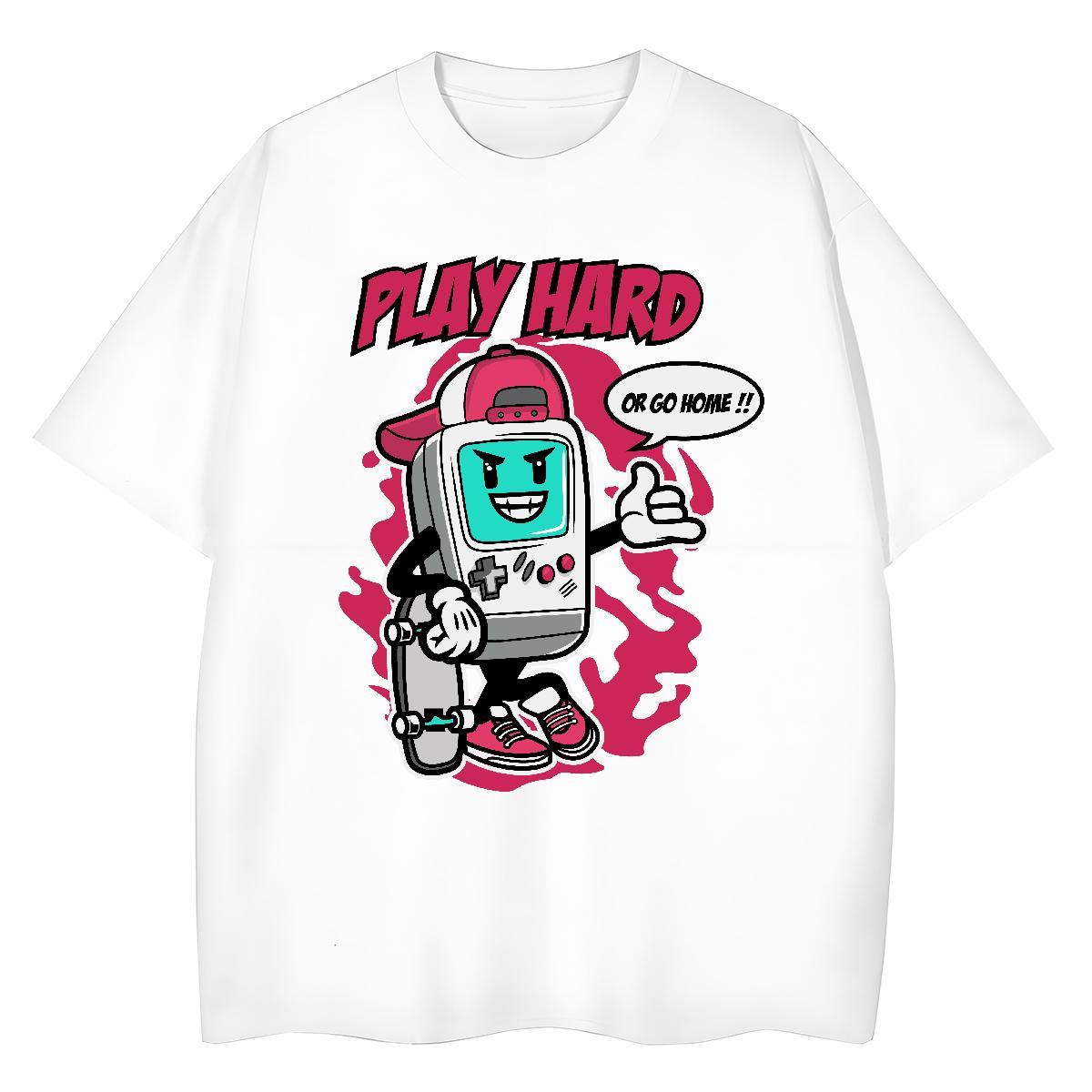 Wholesale Womens Tshirts 230g Pure Cotton game machine Casual Sport T-Shirts for Women Breathable Crew Neck Cartoon Print Clothings