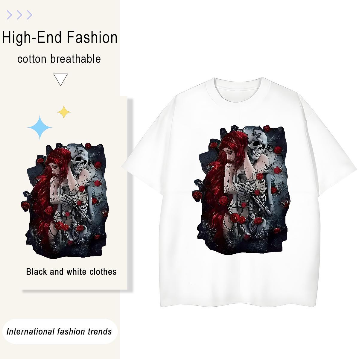 2024 DIY T shirt 100% Cotton 230g O Neck Short Sleeves Casual skull Tshirt for Man Woman Designer Custom Printed Tee Shirt
