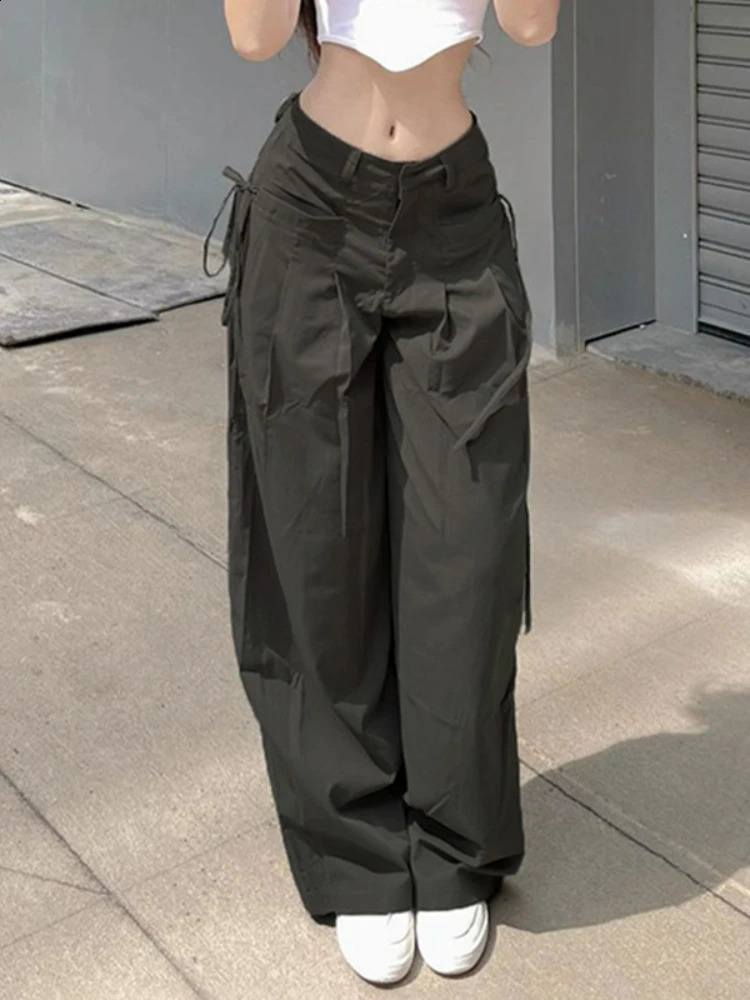 AltGoth Streetwear Harajuku Cargo Panst Women Vintage Y2k Cyber Punk Mall Gothic Pocket High Waist Casual Loose Trousers Female 240821