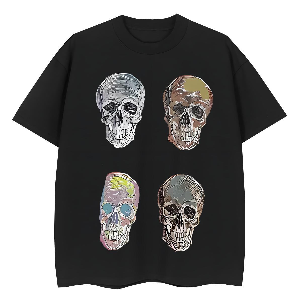 Fashion New T-Shirts 230g Pure Cotton Comfortable Hip Hop Street skull Women Tees 5A Black White Clothes