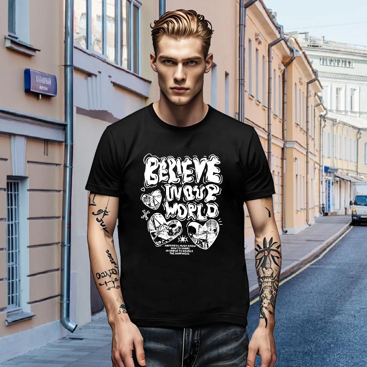Custom Men Tshirts 100% Cotton 230g Casual Beach heart O-Neck Short Sleeve T-Shirts Popular Custom Print Plus Size Clothings