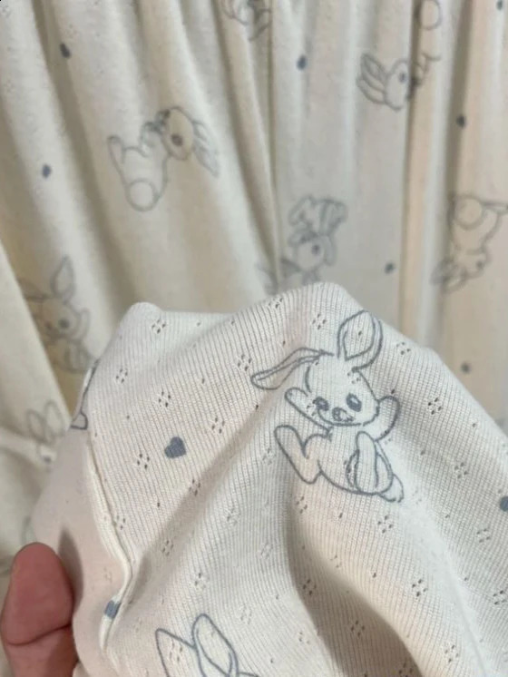 Rabbit Eyelet Beige Pajama Long Pants Woman Summer High Waist Soft Cotton Straight Trousers Sweet Cute Casual Home Pant Y2k 240821