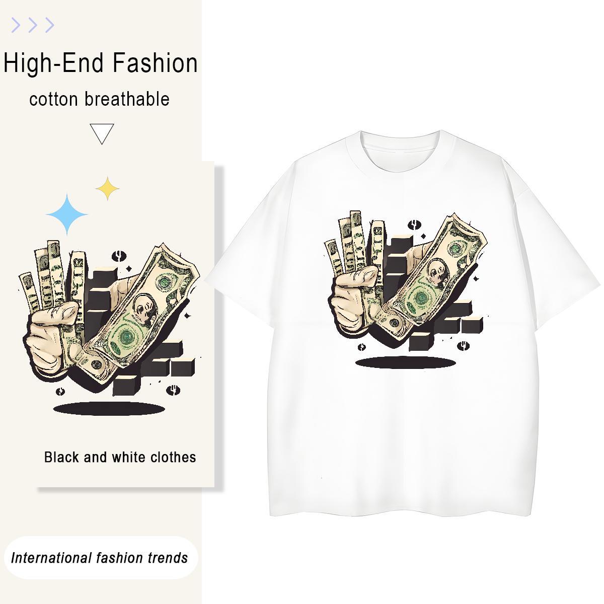 TOP Quality Men Tees Casual 100% Cotton 230g DIY Printed Breathable Crew Neck money Man T Shirts New Designer Top Tees