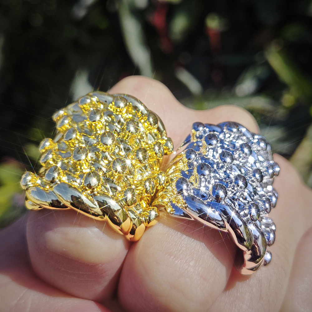 Hip Hop Casting Lava Rings 18K Real Gold Plated Men Rap Jewelry