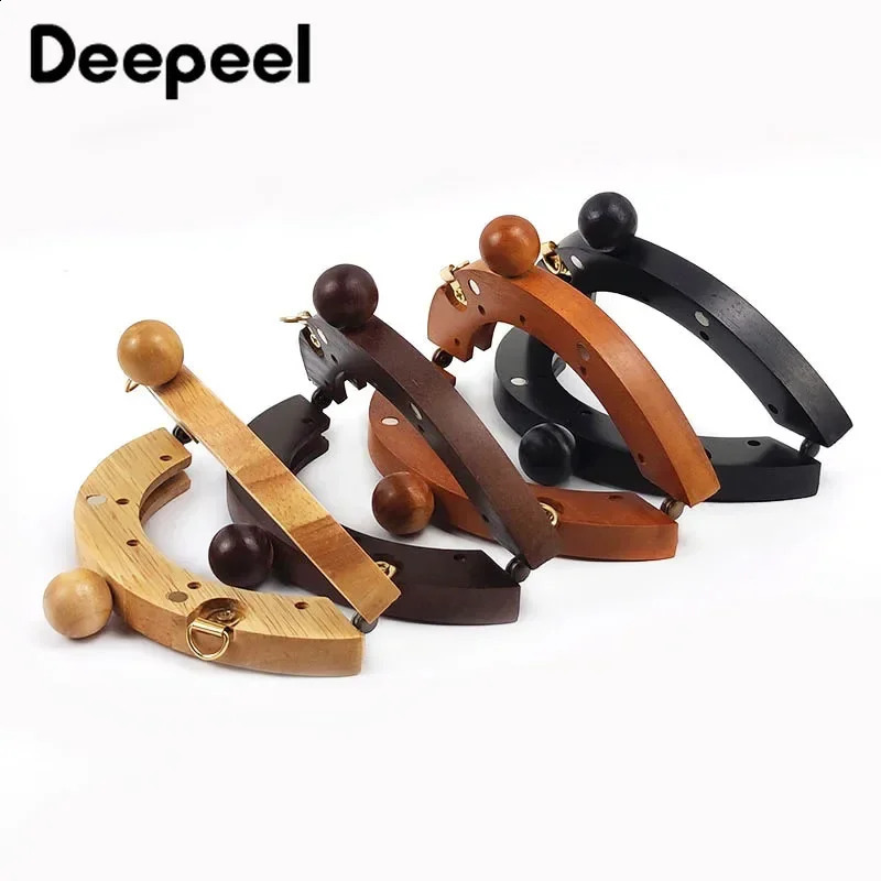 1 piece of deep leather wooden bag handle wallet lock wallet frame sewing bracket DIY wallet handle kiss button making bag accessories 240821