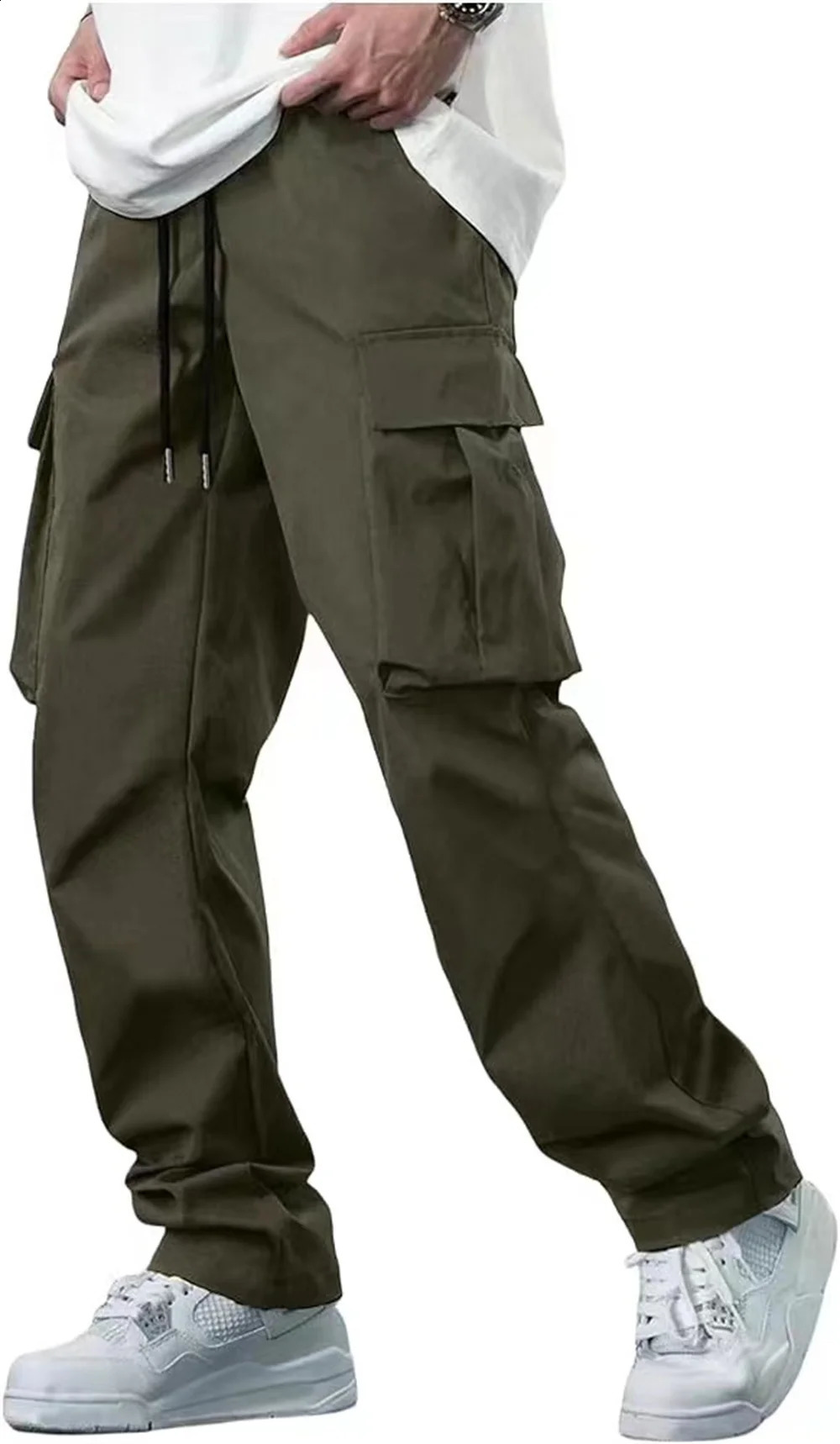 American loose multi pocket straight tube casual mens long pants Japanese work pants Mens oversized mens casual pants 240822