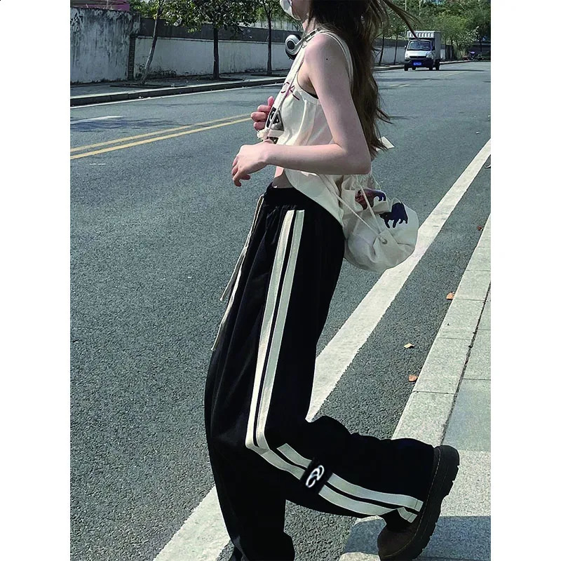 Straight leg casual pants men and women summer striped n wide-leg pants American retro loose plus size sweatpants 240822