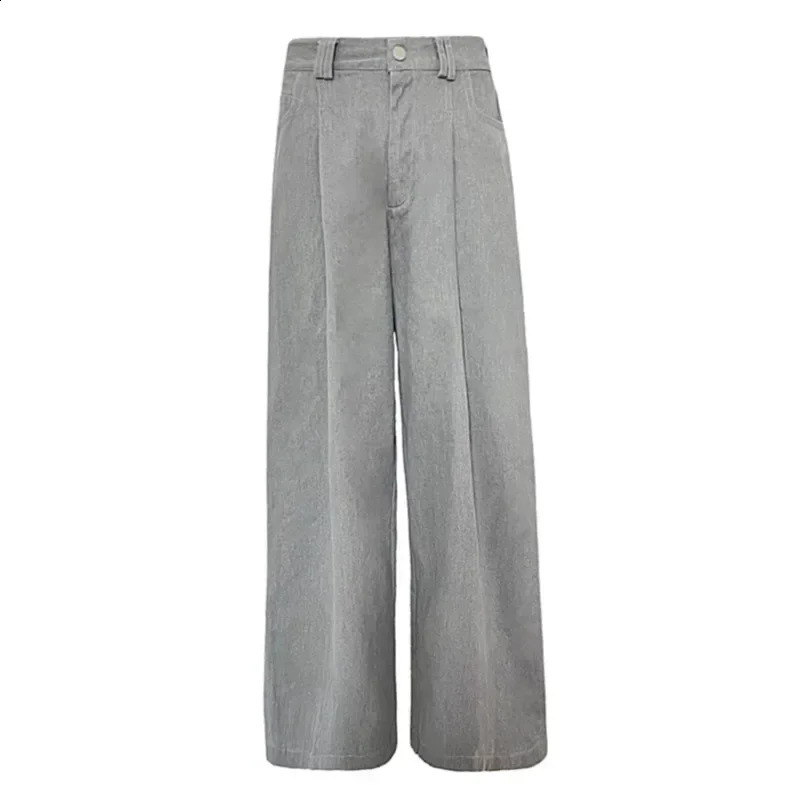 Deeptown Gray Vintage Suit Pants for Women Oversized Elegant Korean Fashion Slack Classic Trousers Office Ladies Palazzo Loose 240821