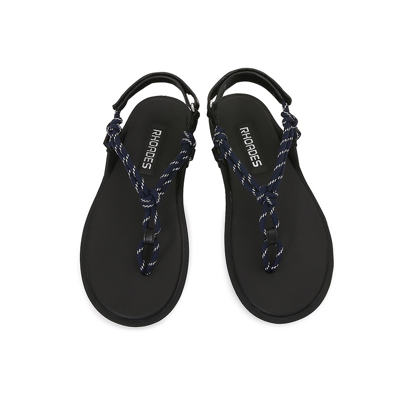 Women's Sandals Sandals New Fashion Brand Designer Rope Knot Clip Toe Herringbone Sandals Simple Velcro Design Sense Wide Trip Strap Flat Sandals