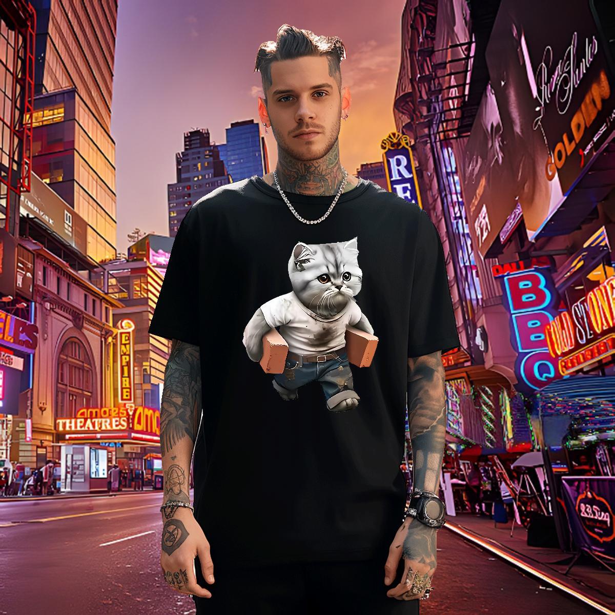 Classic T-Shirts for Men cat Crew Neck Spring Summer Skull 230g 100% Cotton Couples T Shirts Wholesale Tees Shirts