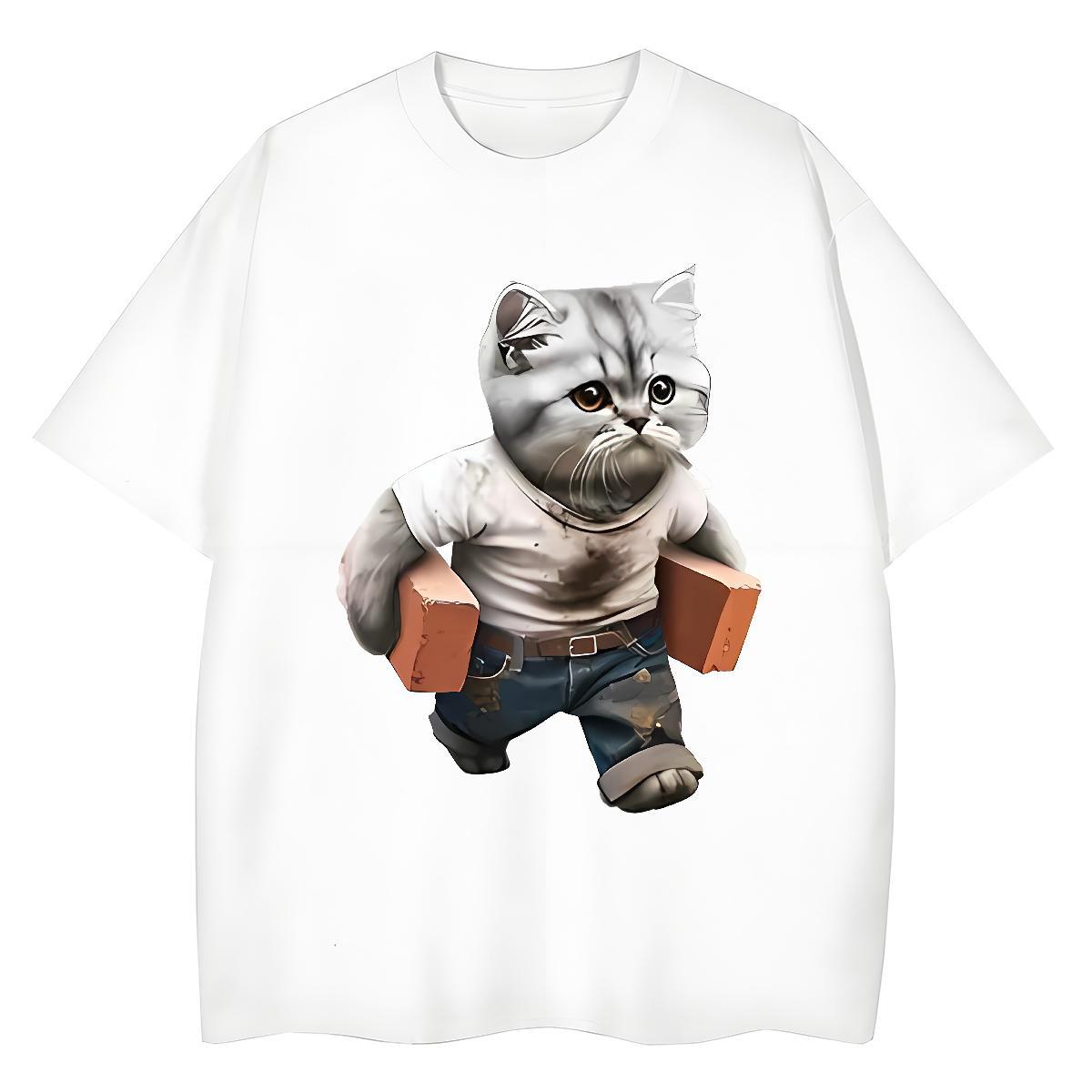 Popular T Shirts Men cat O-Neck Short Sleeve Street Wear Custom Print Oversized 230g Pure Cotton Men Tees Fashion Design Tees Shirts