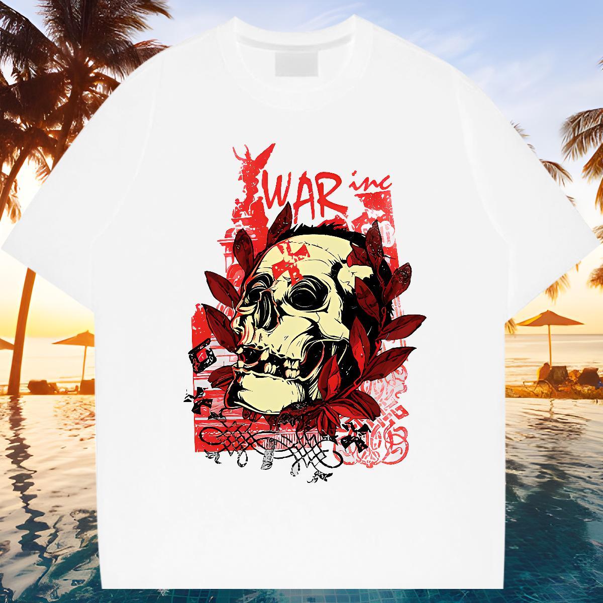 DIY Customized Men Tees 230g Cotton Spring Summer skull Short Sleeve Soft Man T Shirts Classic Oversized Tops