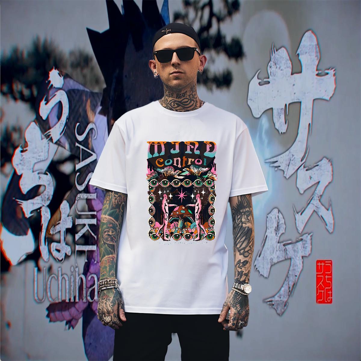 Comfortable Men Tops Tees Home Outdoor 230g Pure Cotton DIY Anime Breathable Crew Neck eyes T-Shirts Fashion New Tees Shirts