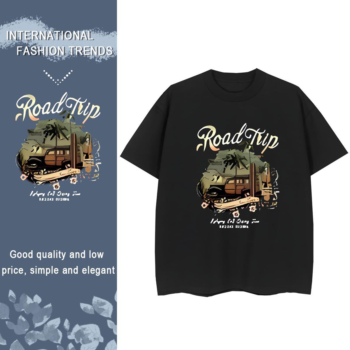 2024 T-Shirts 230g 100% Cotton Crew Neck Breathable Daily Wear car Woman Tshirt Female Cartoon Printing L-4XL Tees Shirts