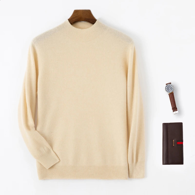 Autumn/Winter Cashmere Sweater Mens 100%Merino Wool Knit Pullover Business Casual Half High Collar Long Sleeve Sweater 240821