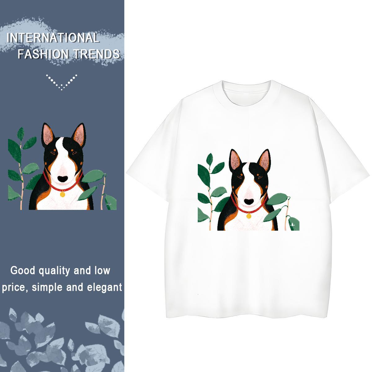 DIY Woman T Shirts Short sleeve Soft 100% Cotton 230g Women Tshirts Floral Print dog Daily Wear Loose fit Tee Shirt