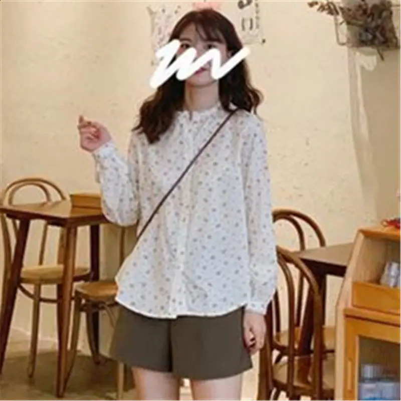Elegant and fashionable Harajuku slim fit fully matched pure cotton shirt with printed buttons long sleeved top loose casual womens clothing 240822