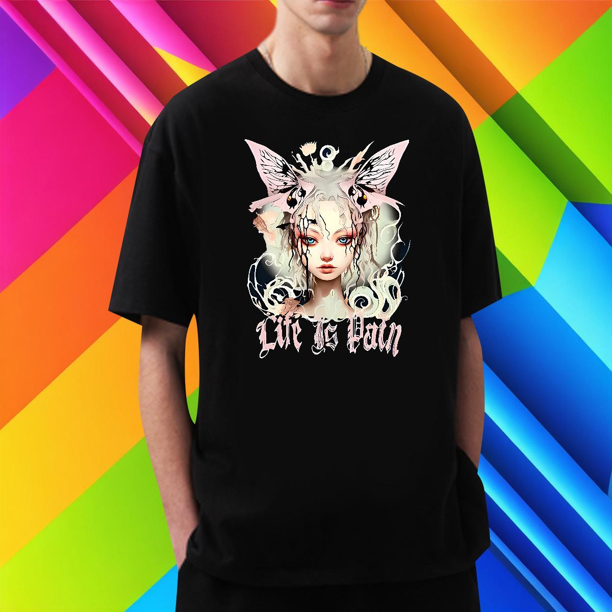 Designer Butterfly Girl T shirt Street Mens Tshirts 230g 100% Cotton Casual New O-Neck Short Sleeve Black Oversized Tops Shirt