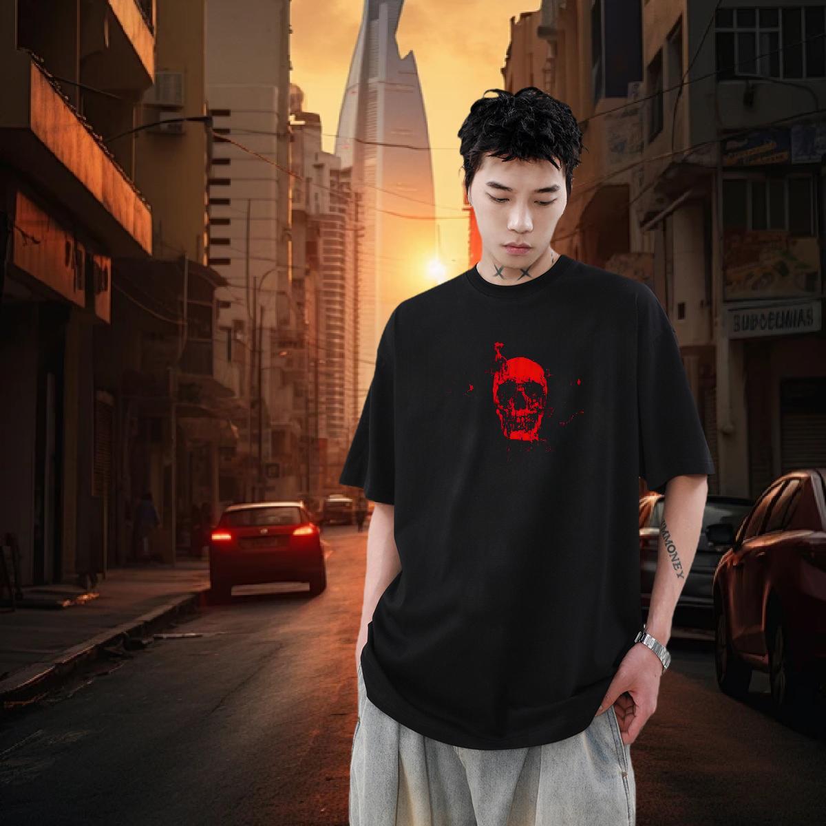 2024 Designer High Street Hip Hop Men Tees skull O-Neck Short Sleeve 230g Cotton T shirt Soft Graphic Wear