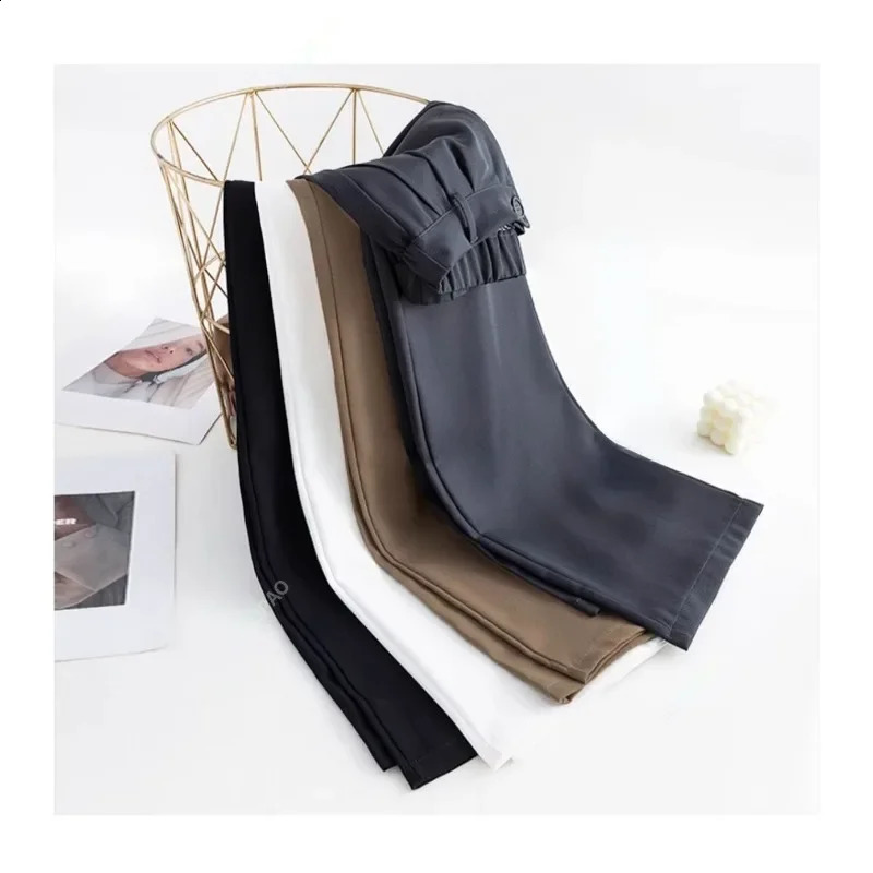 Womens Suit Pants Summer Spring Elegant Elastic High Waist Solid Casual Work Wide Leg Trouses Pants Female 240821