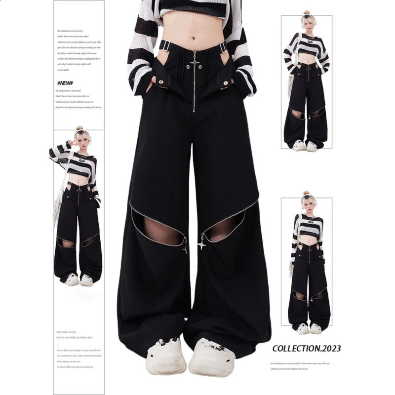 QWEEK Y2K Streetwear Cargo Pants Women Casual Loose Casual Oversize Female Wide Leg Trousers Retro Hip Hop Street Fashion Slacks 240821