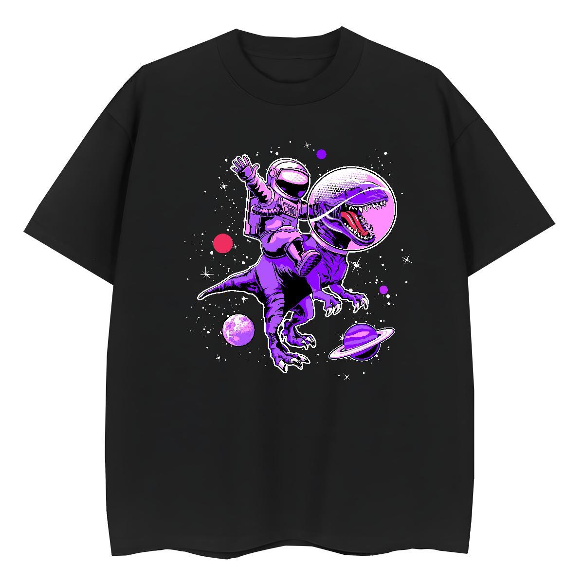 Comfortable Couples T Shirts 230g 100% Cotton spaceman Street T Shirts Women Round Neck Short Sleeve Anime Tops