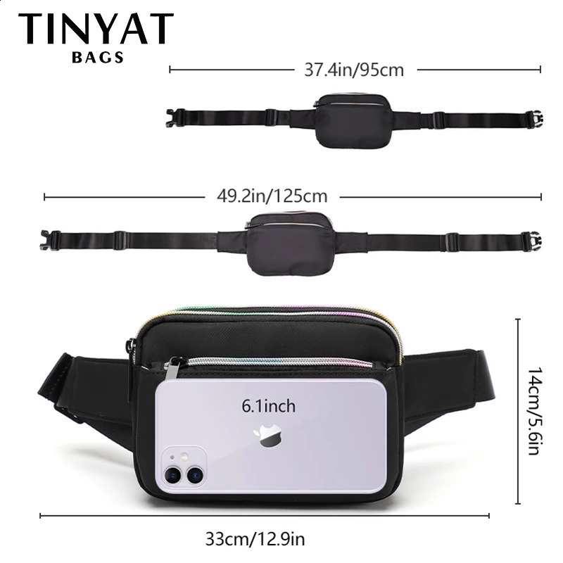 Tinyat Womens Waist Bag Shoulder Fanny Pack Mobile Money Light Sports Mens Belt Colorful Zipper Fashion 240821