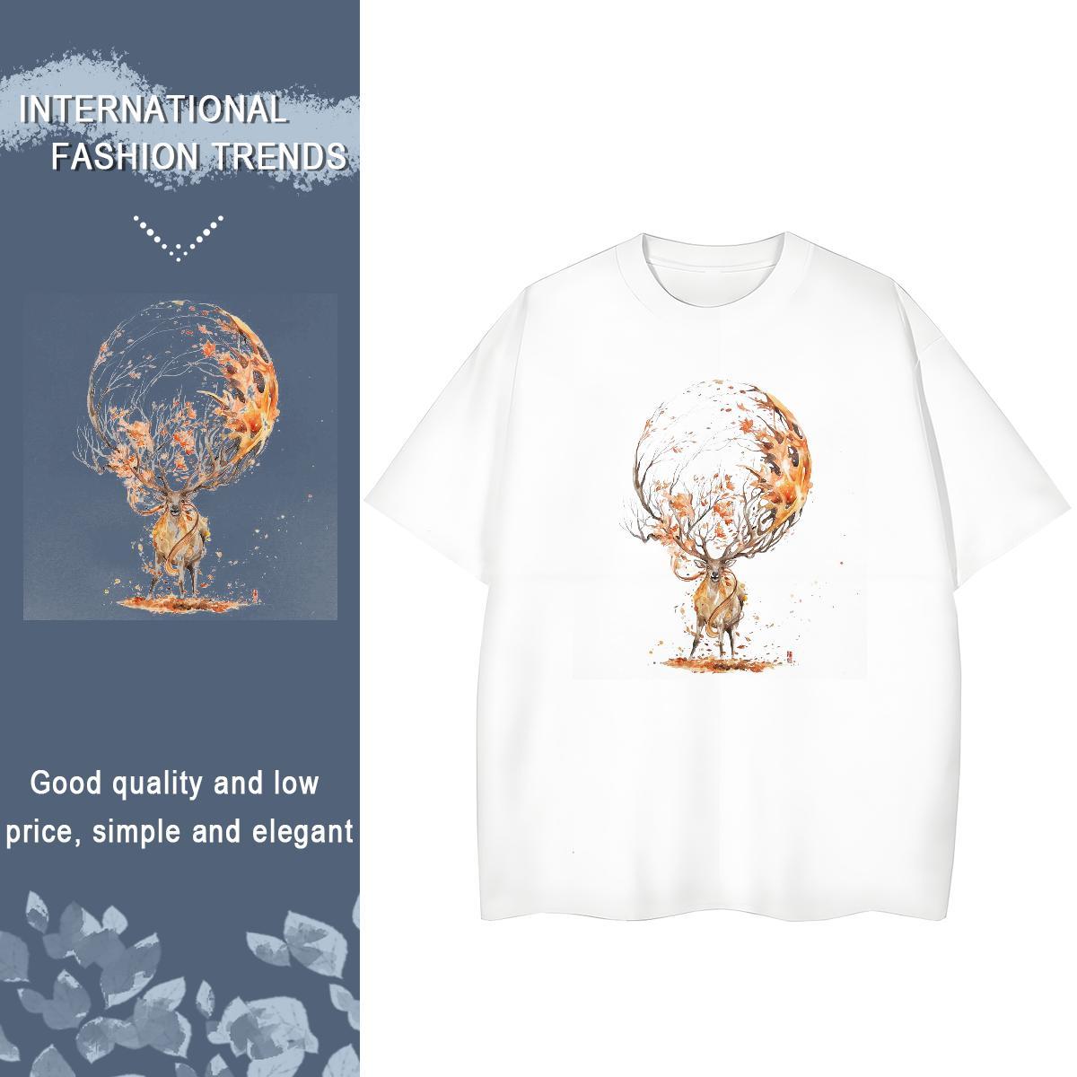 Designer T Shirts Women Comfortable 230g 100% Cotton Women Tshirts DIY Anime Deer Casual Daily Wear Unisex Clothes