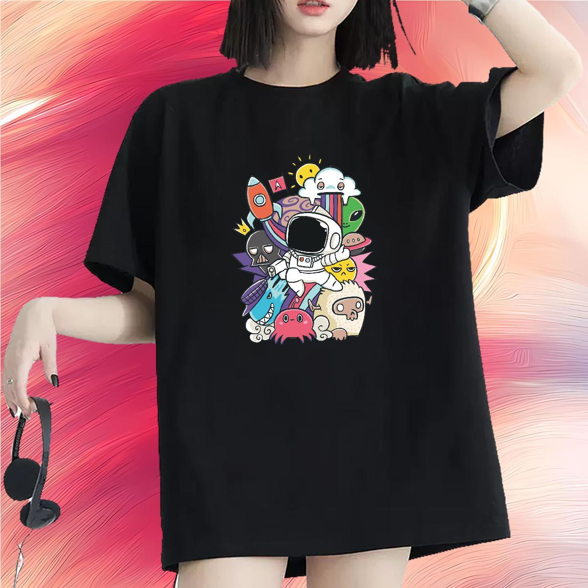 Brand Woman Tshirt 100% Cotton 230g cosmonaut Casual Women T Shirts Comfortable Oversized L-4XL Tee Shirt