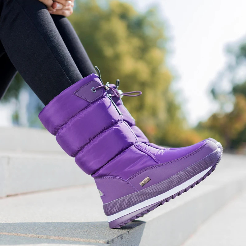 Woman Chunky Womens Shoes For Snow Boots Half High Moon Platform Mid Calf Round Toe Big Red Waterproof With Chic Point