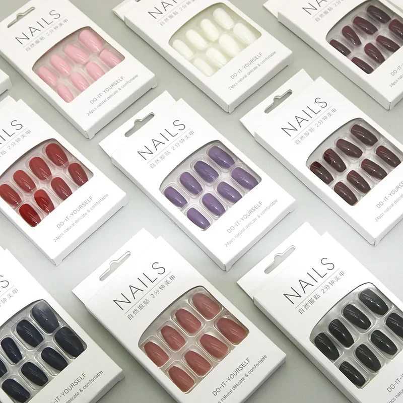 24Pcs Fashionable Solid Color Short Nail Products Nails Stickers Women Reusable Self-adhesive Fake Fingernail Sexy Hand ProductsXJ241025