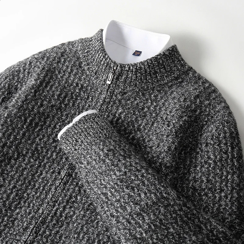 Autumn And Winter -Selling 100% Wool Cardigan Men Stand Collar Long Sleeve Business Casual Warm Coat Zipper Sweater. 240821