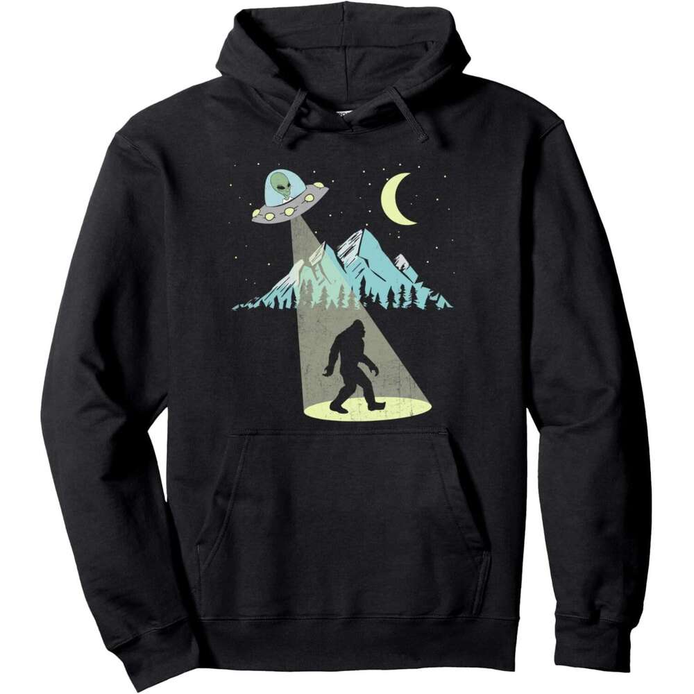 Hoodie for Mens Womens Bigfoot UFO Abduction Moon Mountain Alien Vintage Graphic Pullover Hoodie Graphic Hoodies Sweatshirt Pullover Long Sleeve