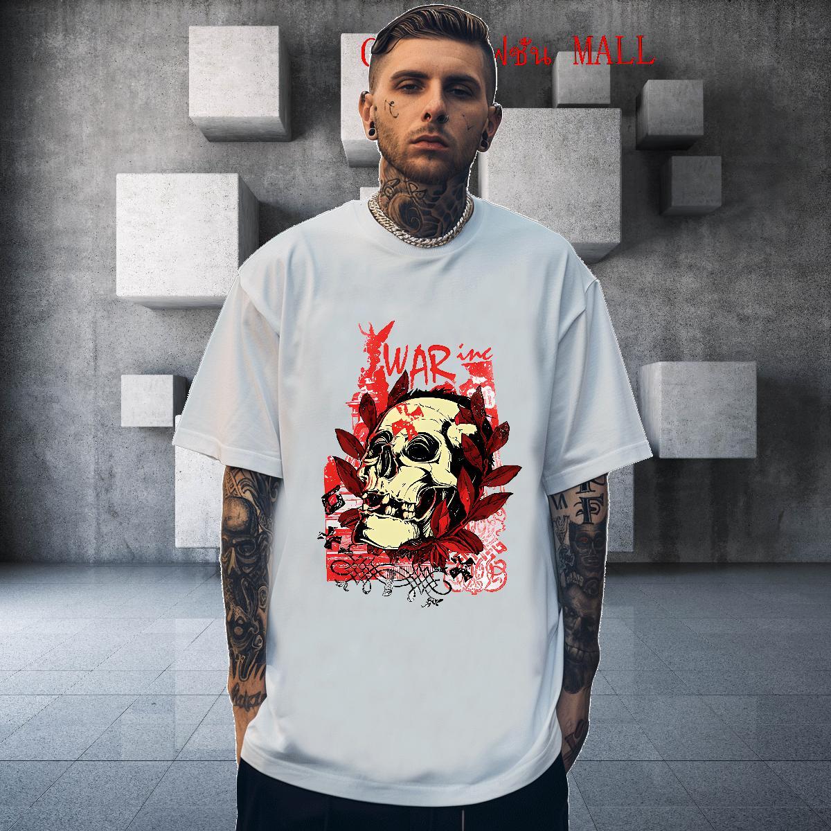 Free Shipping Mens Tshirts 100% Cotton 230g Street Casual skull Breathable Short Sleeve Men T Shirts Classic Oversized Tee Shirt