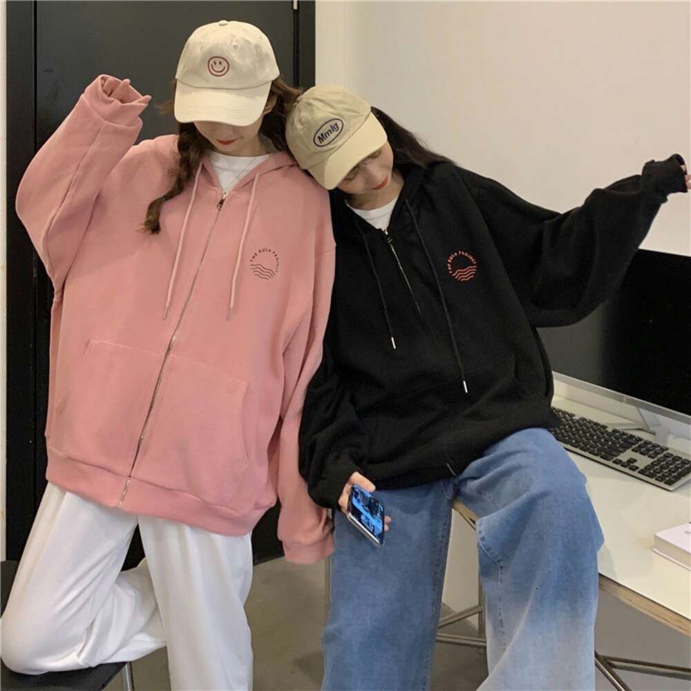Spring and Autumn New Korean College Style Loose Large Size Thin Zipper cardigan Sweatshirt Women's Casual Coat Trendy dongdumaoyi