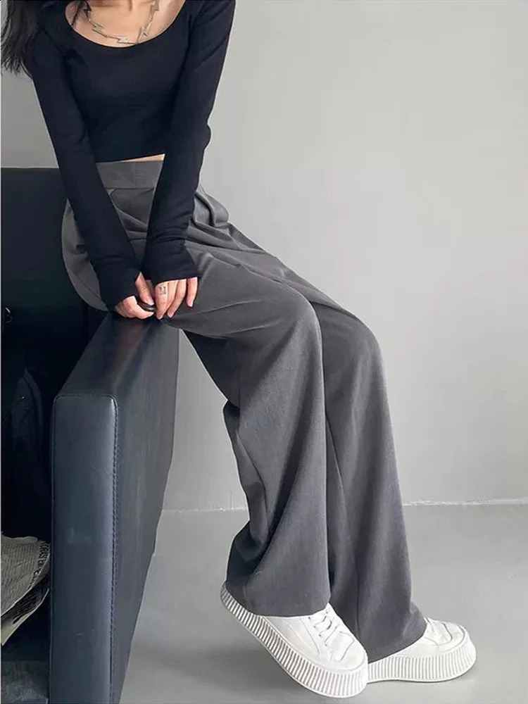 Wide Leg Women Classic Suit Pants Vintage Palazzo Office Elegant Casual Black Trousers Female High Wasit Pants 240821