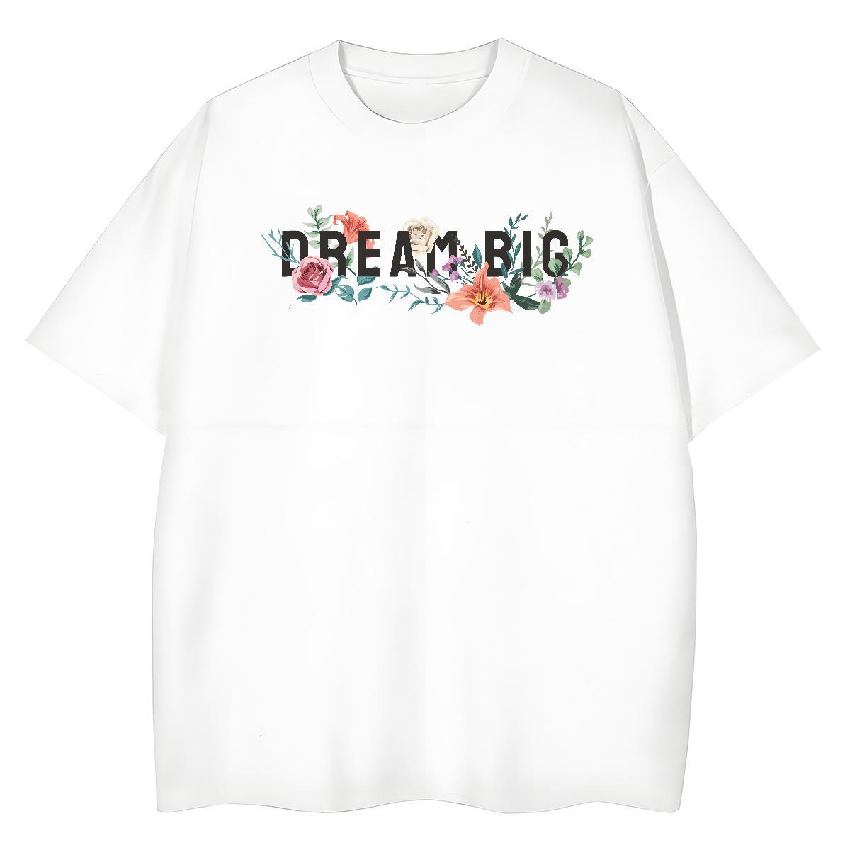DIY Women T Shirts Short Sleeve O-Neck 230g 100% Cotton Woman Tshirt Black Oversized flower Street Lady Clothings