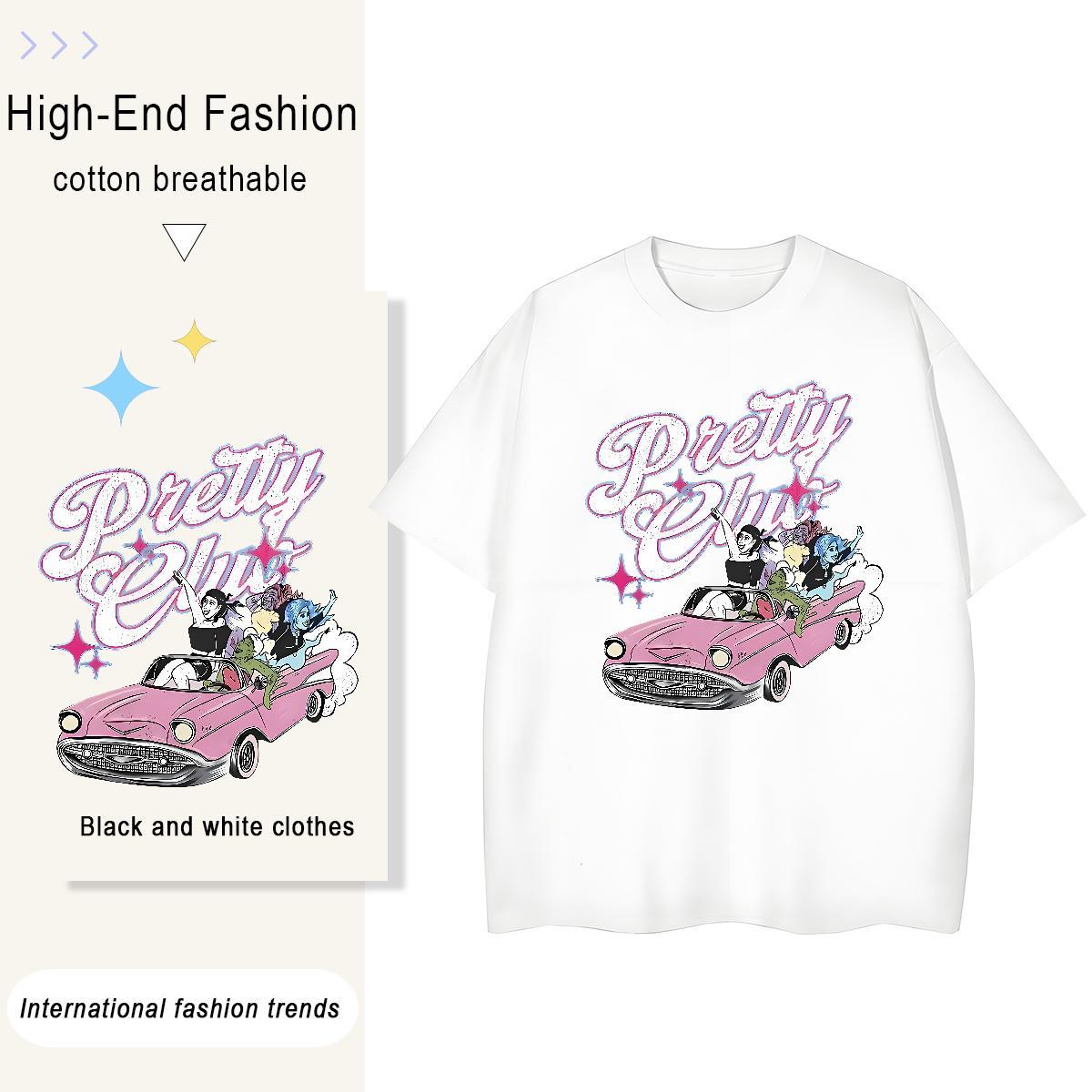2024 DIY T Shirt For Woman 230g Pure Cotton Breathable Crew Neck Outdoor car Women Tees Lady Custom Cartoon Clothings