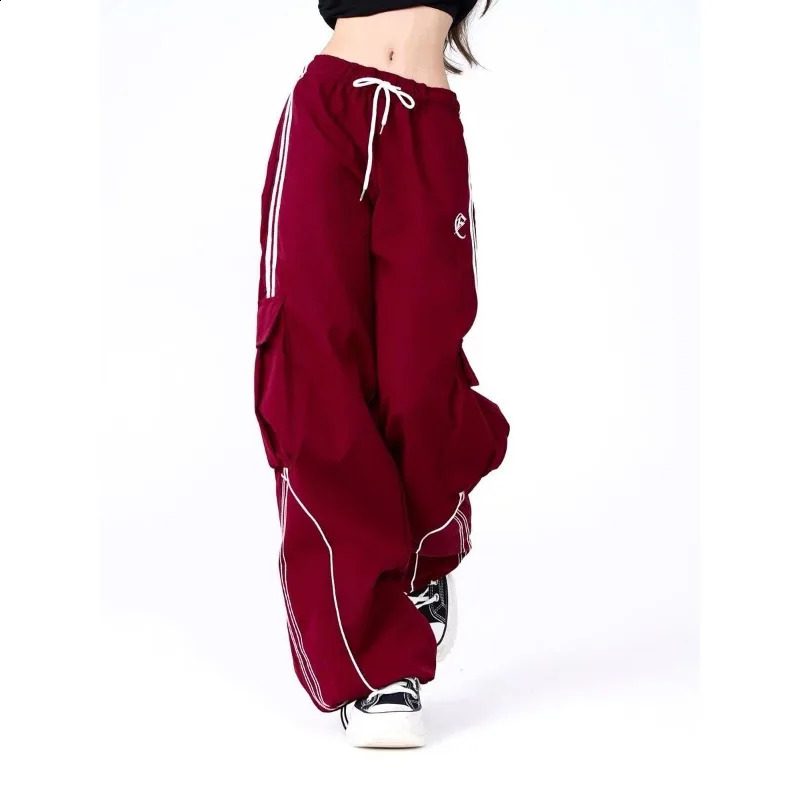Deeptown Y2K Black Striped Women Cargo Pants Korean Fashion Wide Leg Baggy Trousers Streetwear Autunm Harajuku Hip Hop Oversized 240821